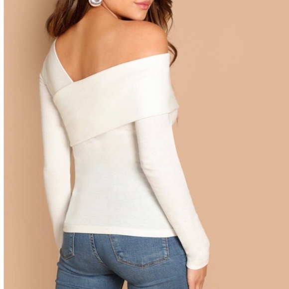 One Shoulder Ribbed Long Sleeve Top - Picture 5 of 5